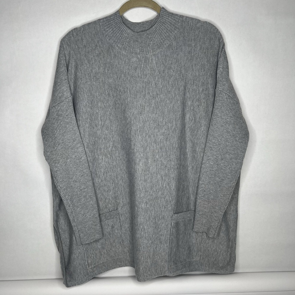 Modern Soul Comfort Yarn Mock Neck Sweater Pockets Heather Grey M L Super Soft